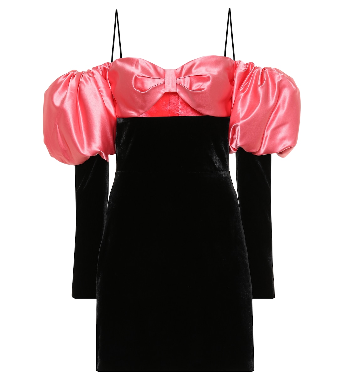 Robe en satin et velours à encolure bardot | Rasario