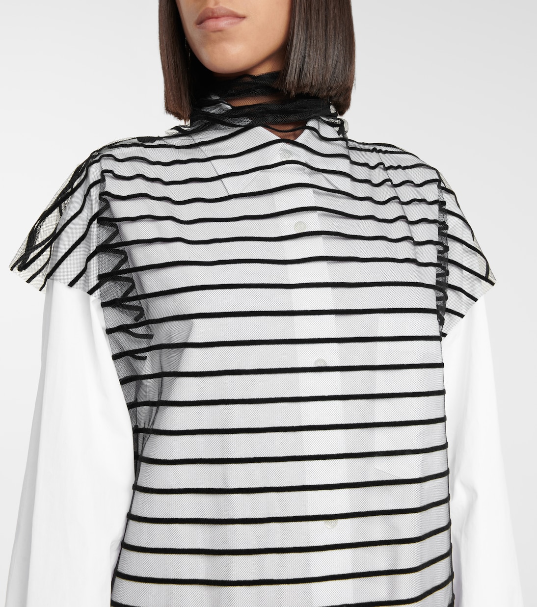 Striped mesh tie-neck top | Dries Van Noten