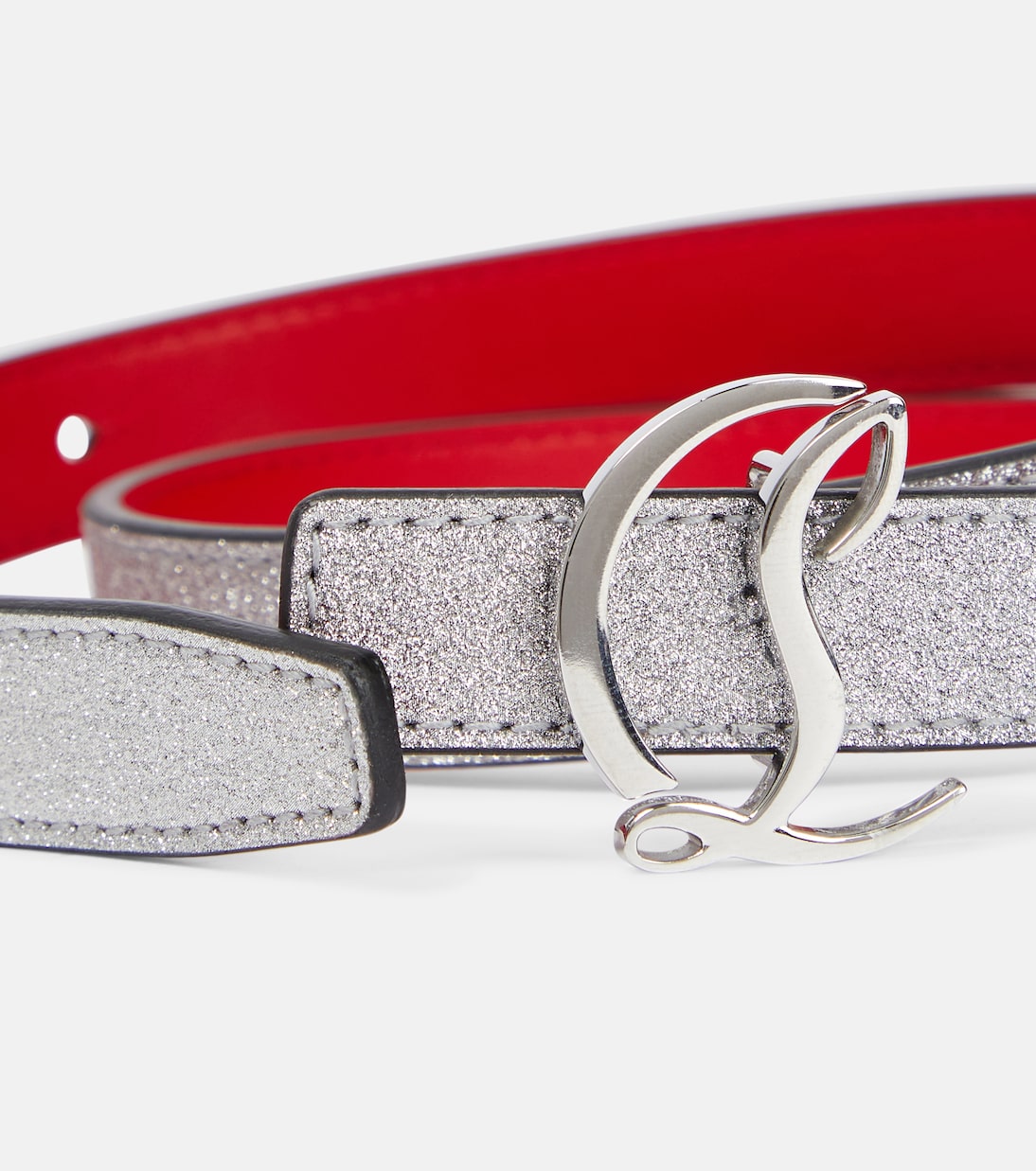 Cintura in pelle con logo scintillante firmata Christian Louboutin, stile giovane e audace