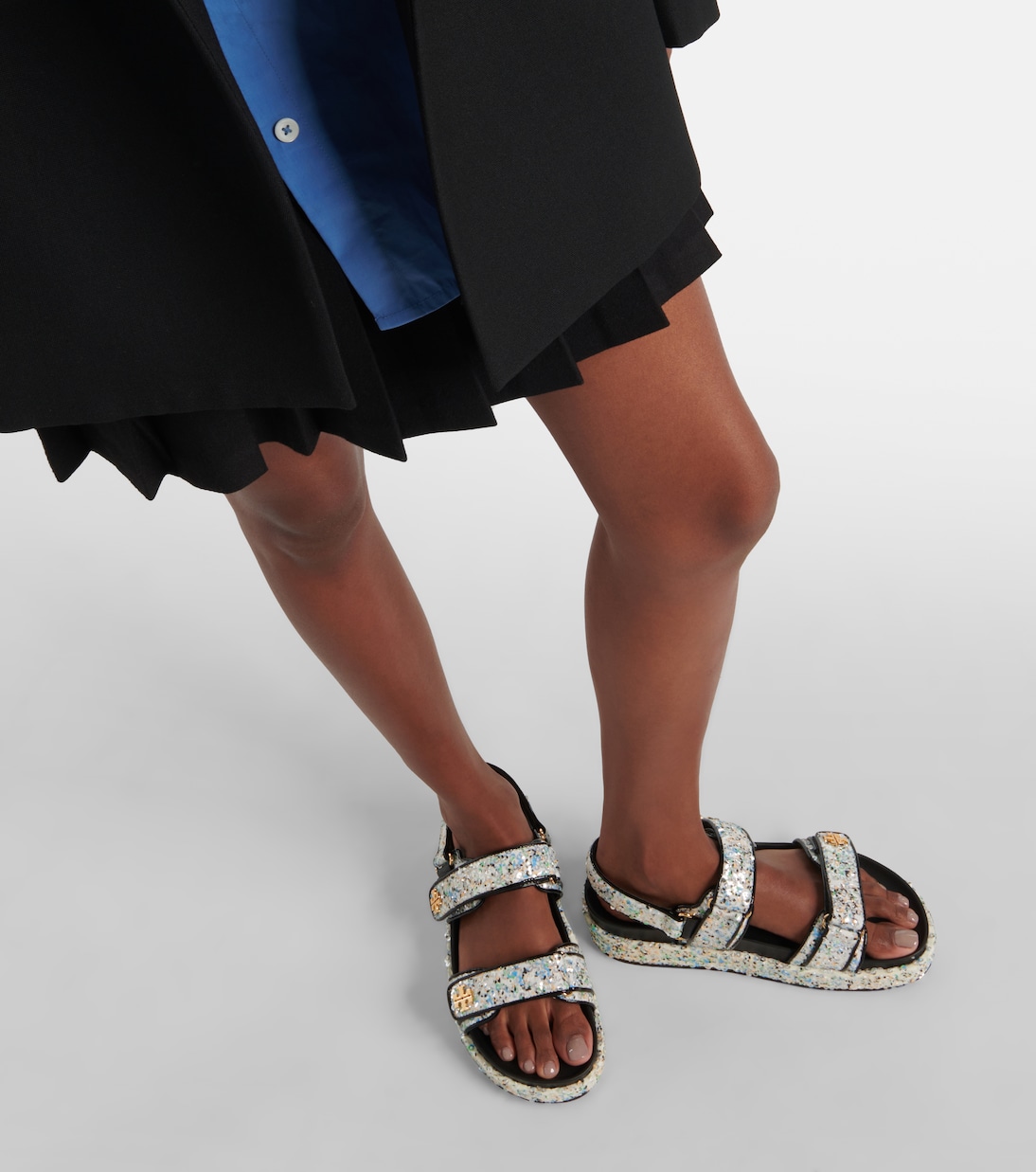 Kira sequined leather-trimmed sandals | Tory Burch
