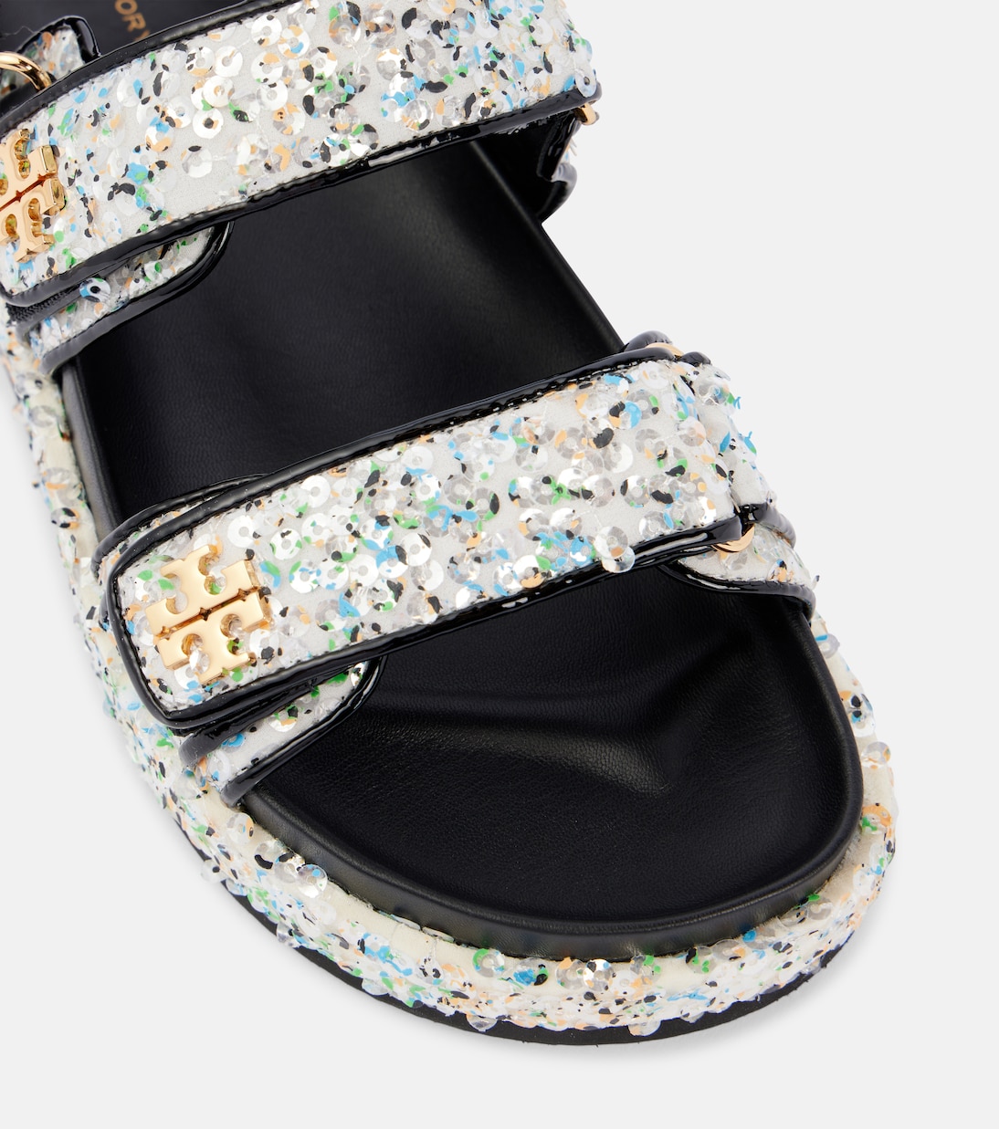 Kira sequined leather-trimmed sandals | Tory Burch