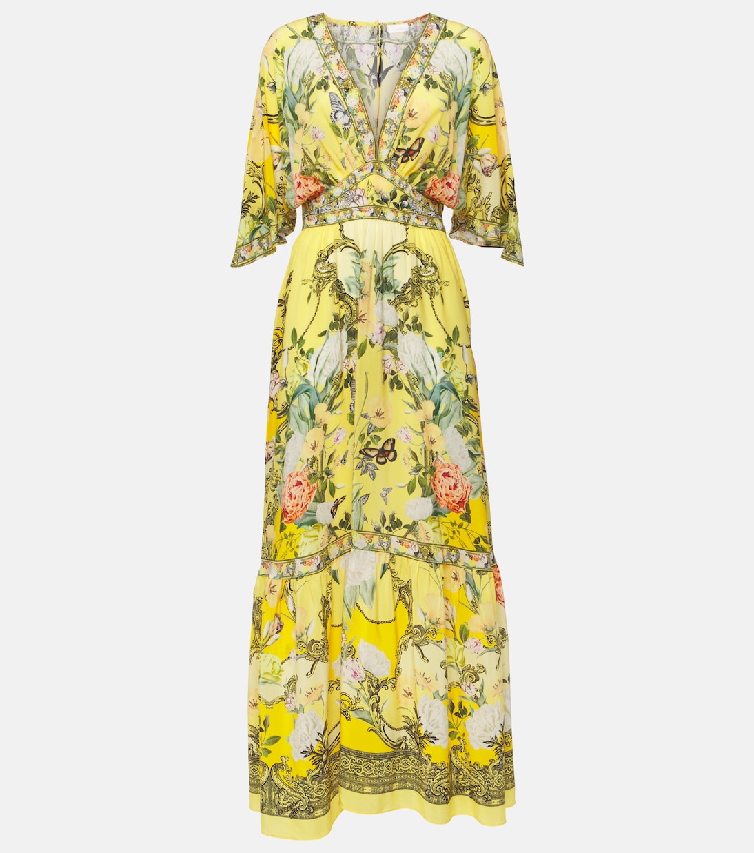 Paths of Gold floral silk maxi dress | Camilla
