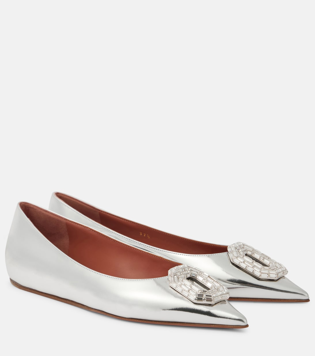 Verzierte Ballerinas Camelia aus Metallic-Leder | Amina Muaddi