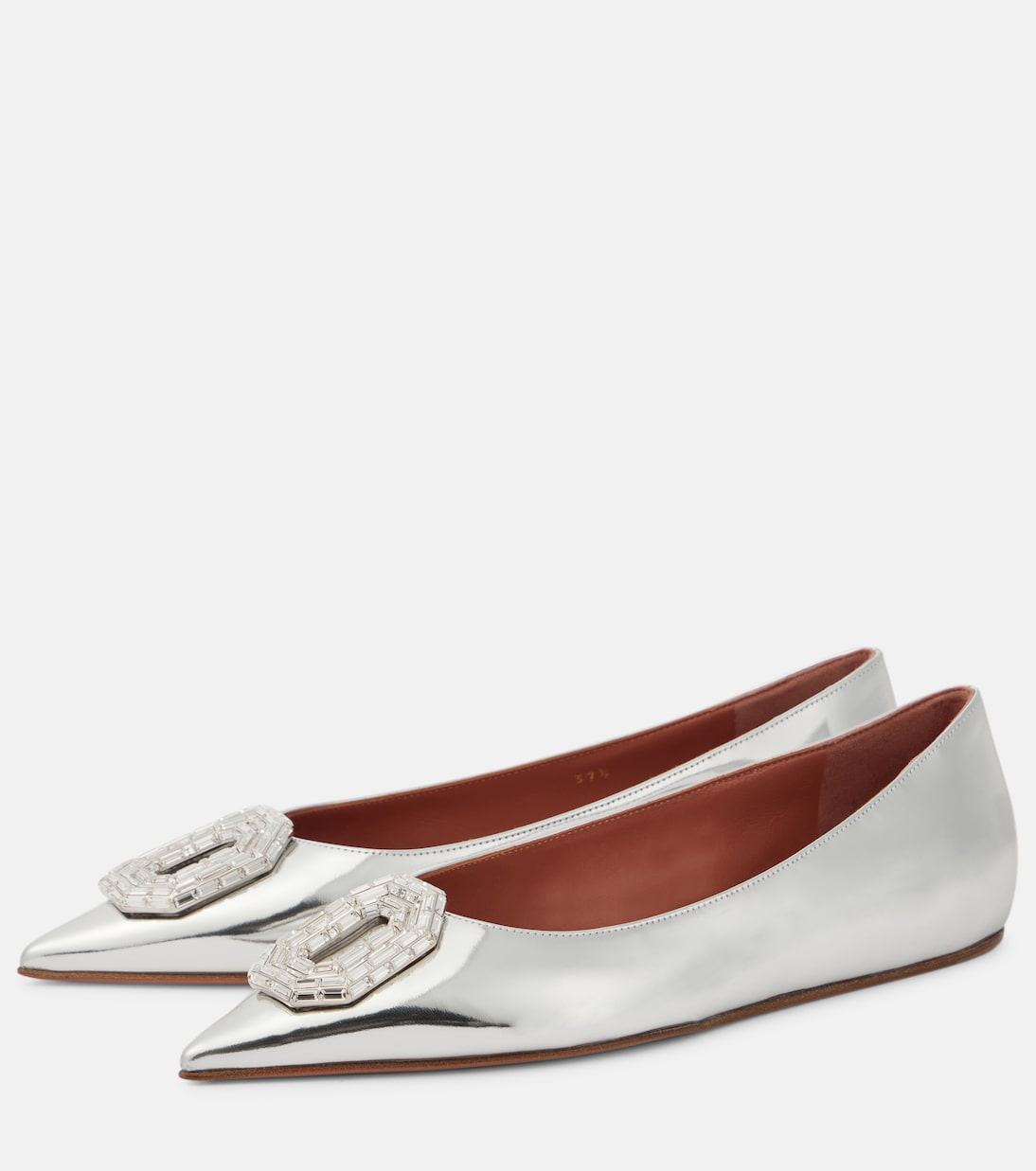 Verzierte Ballerinas Camelia aus Metallic-Leder | Amina Muaddi