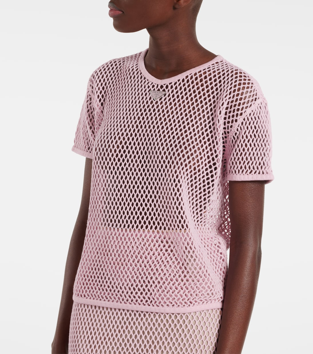 T-shirt in mesh di cotone | Prada
