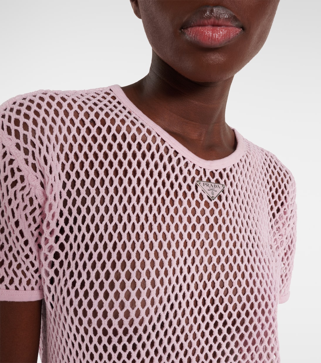 T-shirt in mesh di cotone | Prada