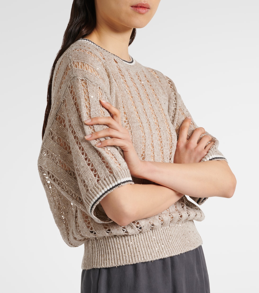 Top en lin mélangé à sequins | Brunello Cucinelli