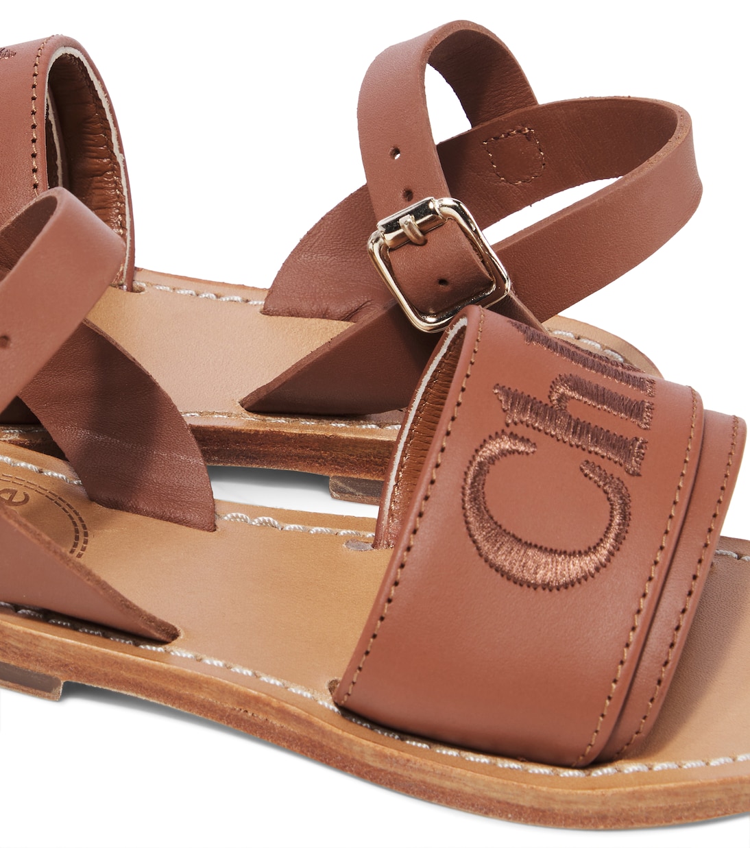 Sandales brodées en cuir à logo | Chloé Kids