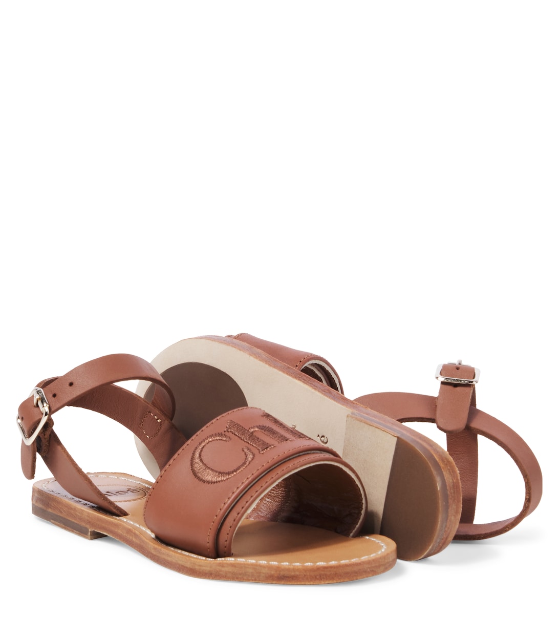 Sandales brodées en cuir à logo | Chloé Kids