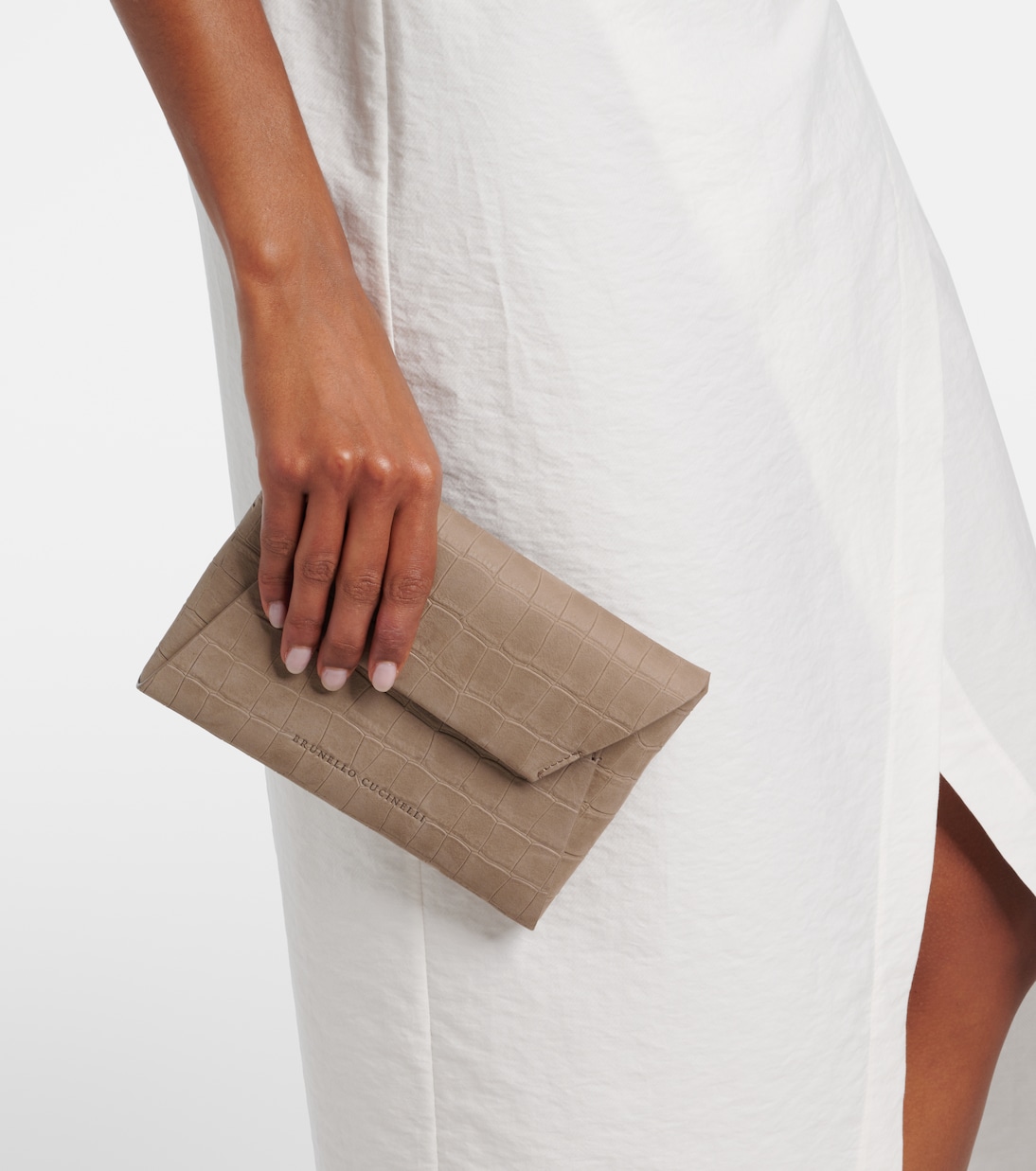 BC Duo croc-effect suede clutch | Brunello Cucinelli