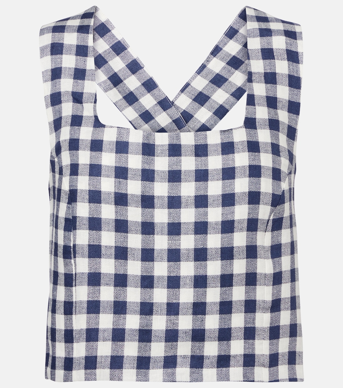 Top cropped Cozumel a quadretti in lino | Asceno