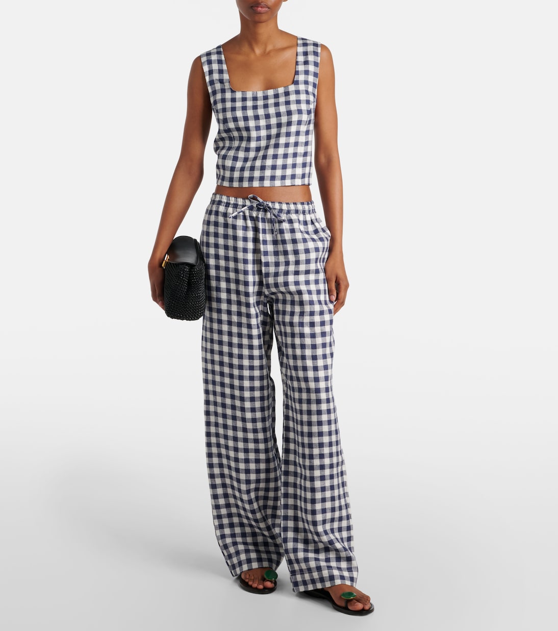 Top cropped Cozumel a quadretti in lino | Asceno