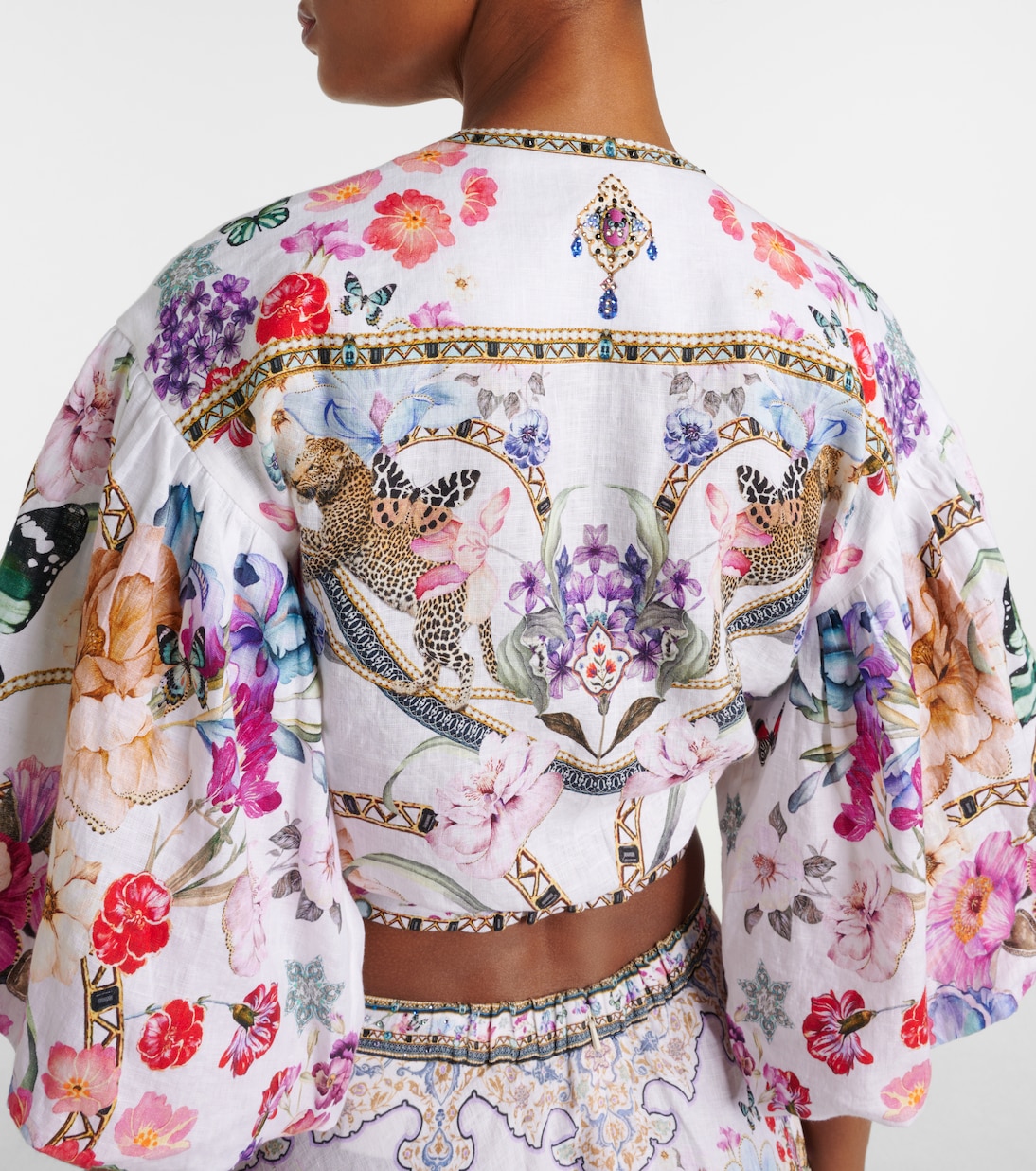 Top cropped in lino con stampa floreale | Camilla