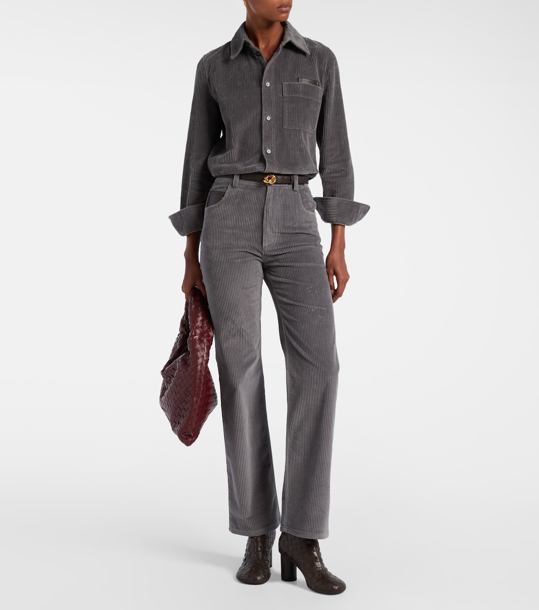 High-rise cotton corduroy straight pants | Bottega Veneta