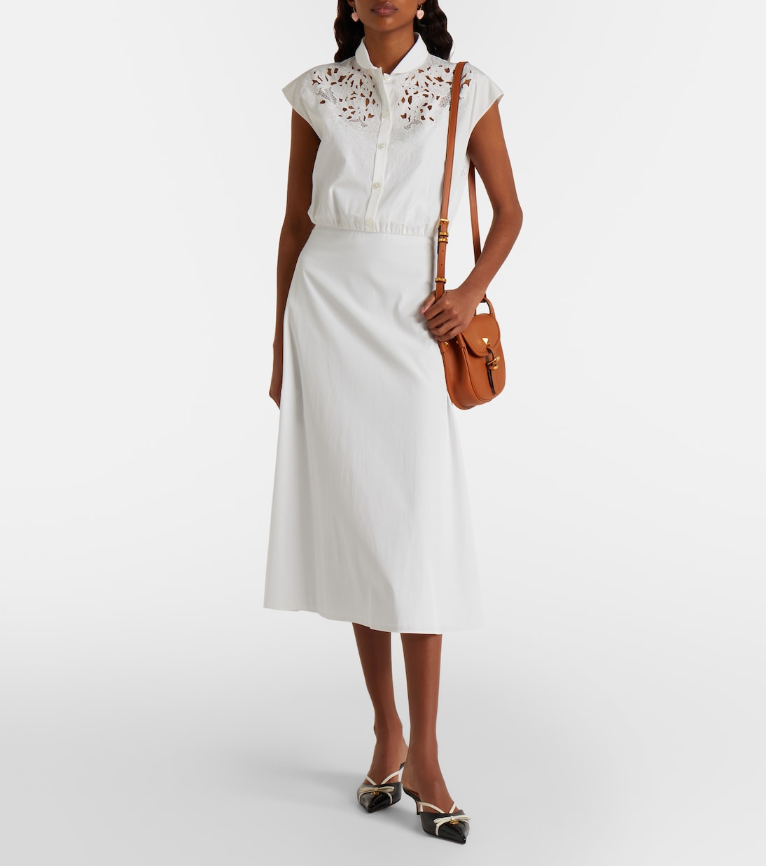 Guipure lace-trimmed cotton midi dress | Valentino