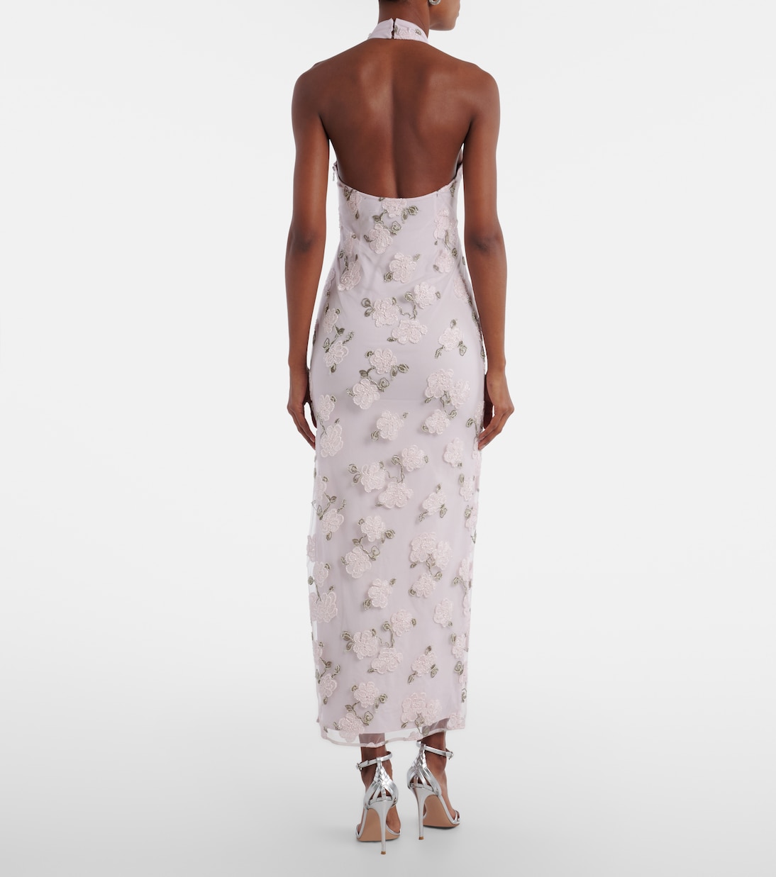 Vestido midi con cuello halter bordado | Rotate