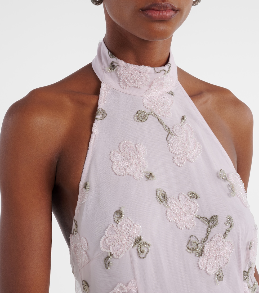 Vestido midi con cuello halter bordado | Rotate