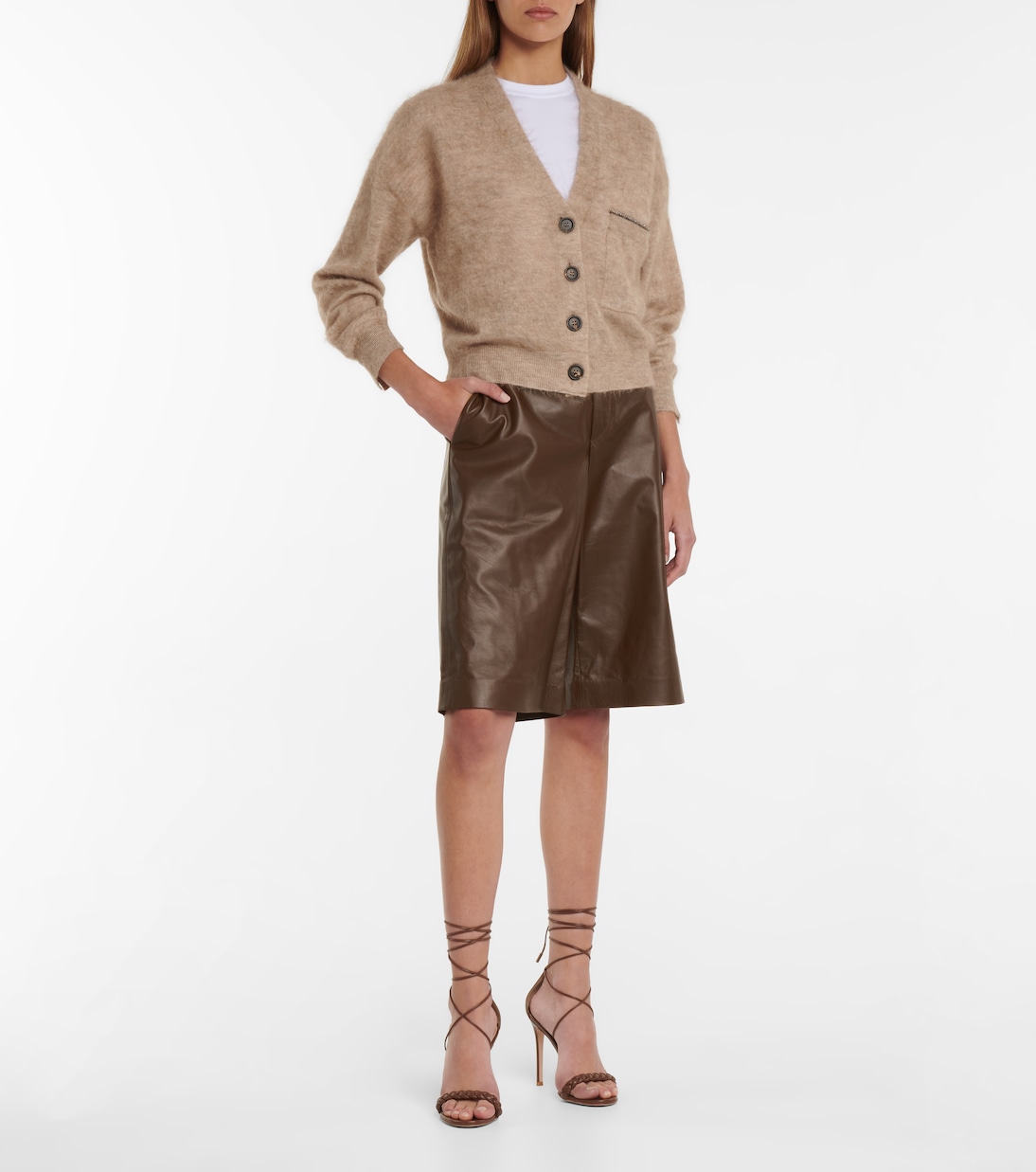 Bermuda in pelle a vita alta | Brunello Cucinelli
