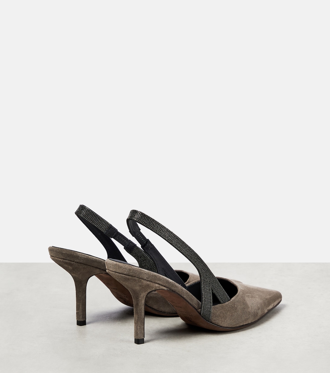 Embellished suede slingback mules | Brunello Cucinelli