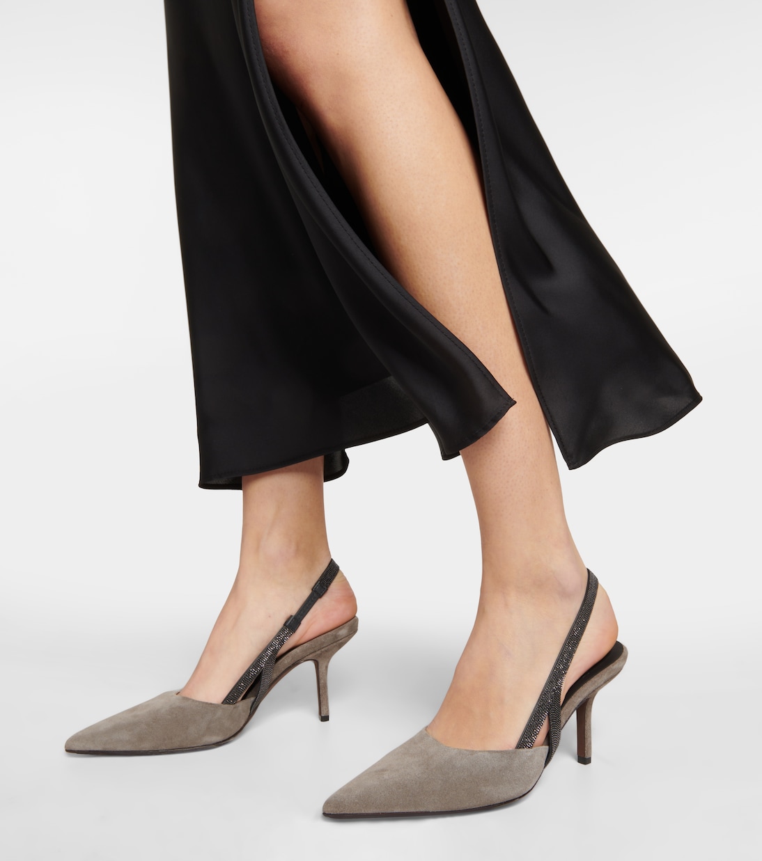 Embellished suede slingback mules | Brunello Cucinelli