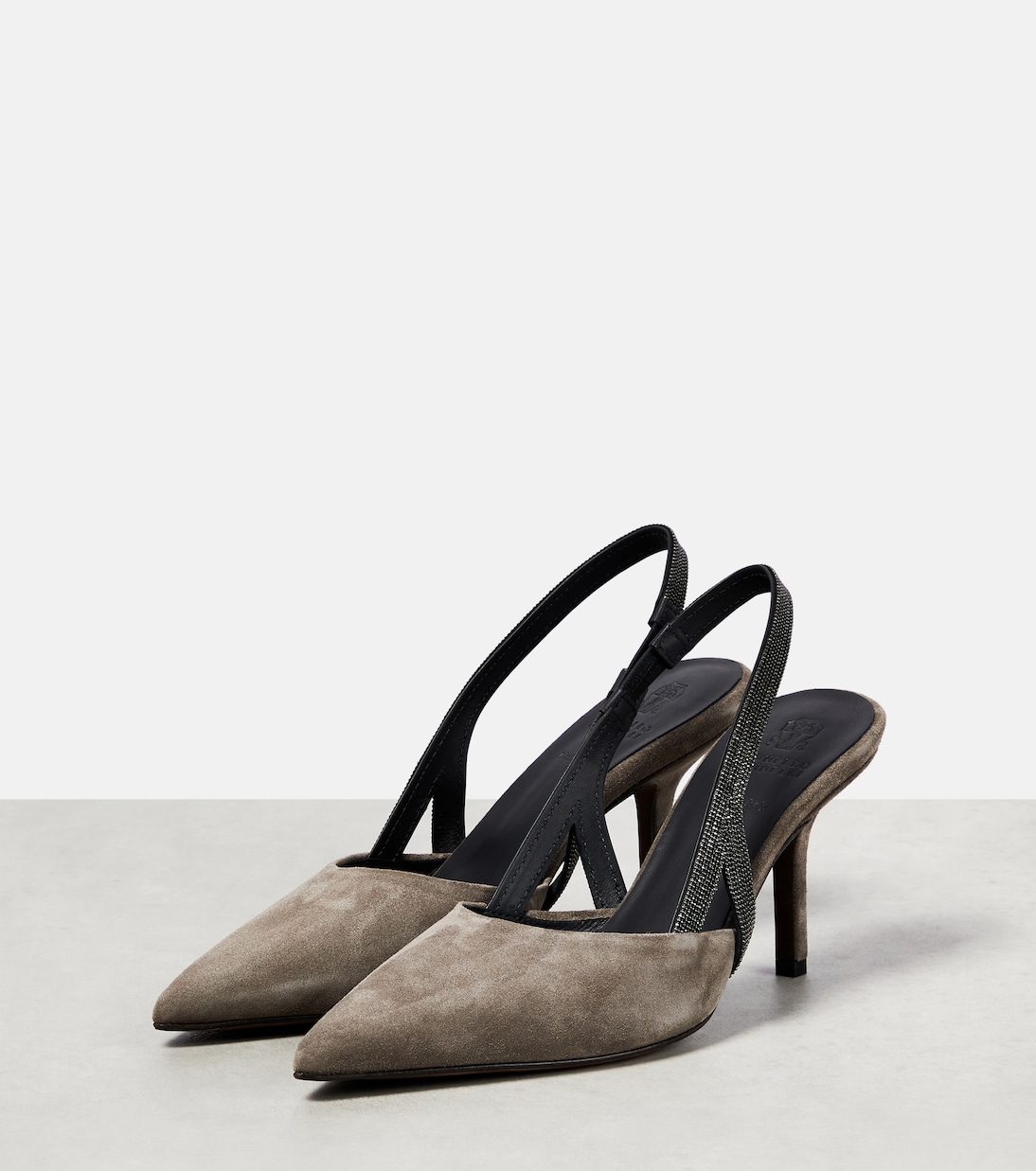 Embellished suede slingback mules | Brunello Cucinelli