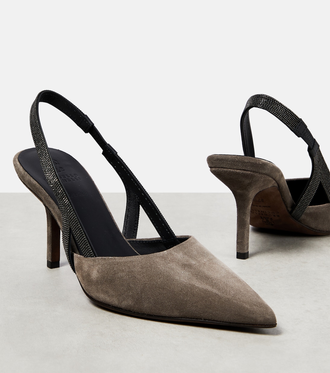 Embellished suede slingback mules | Brunello Cucinelli