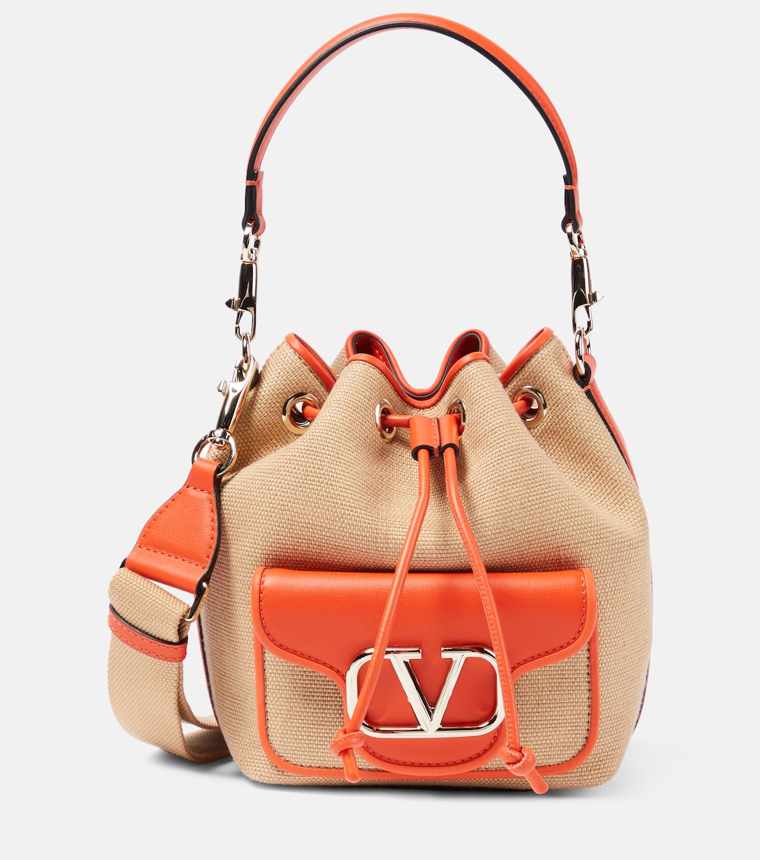 Locò Small raffia-effect bucket bag | Valentino Garavani