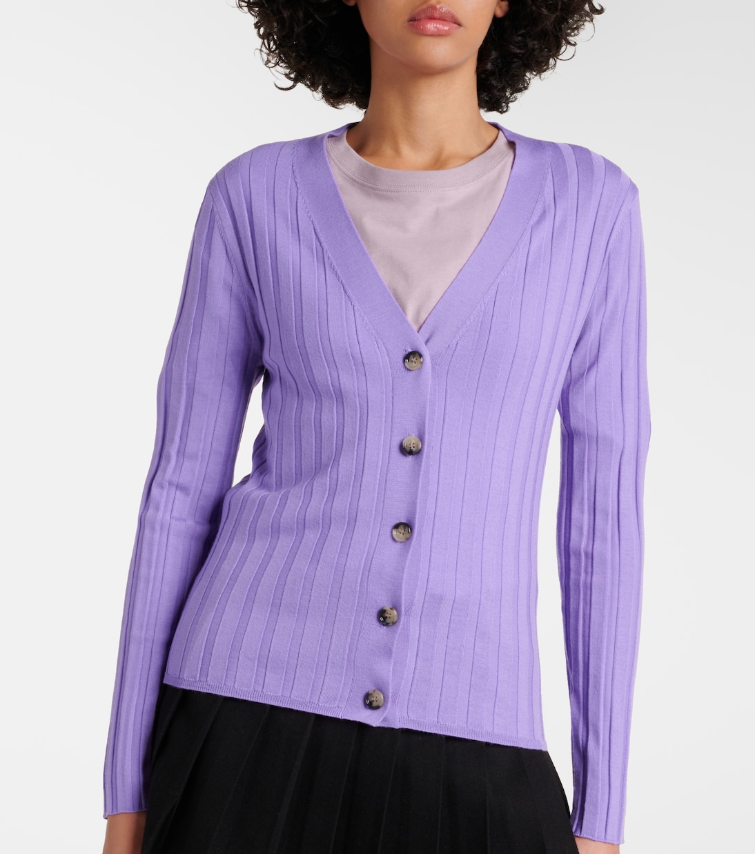Cardigan in lana vergine a coste | Jardin des Orangers