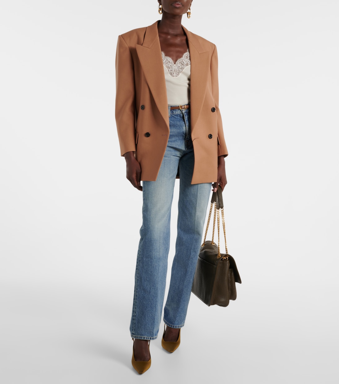 Top in misto cotone con pizzo | Saint Laurent