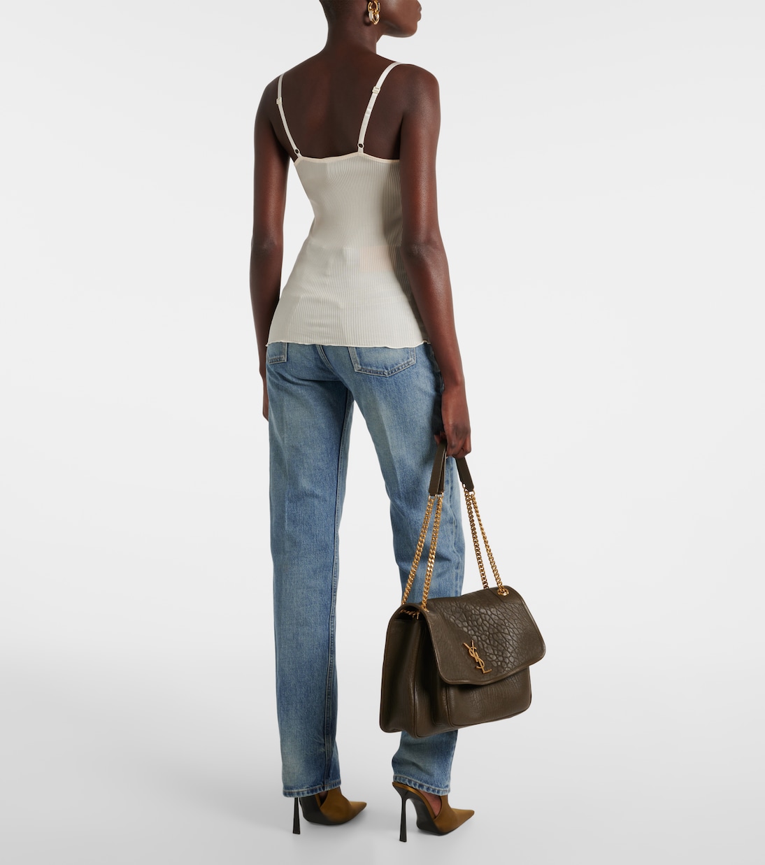 Top in misto cotone con pizzo | Saint Laurent