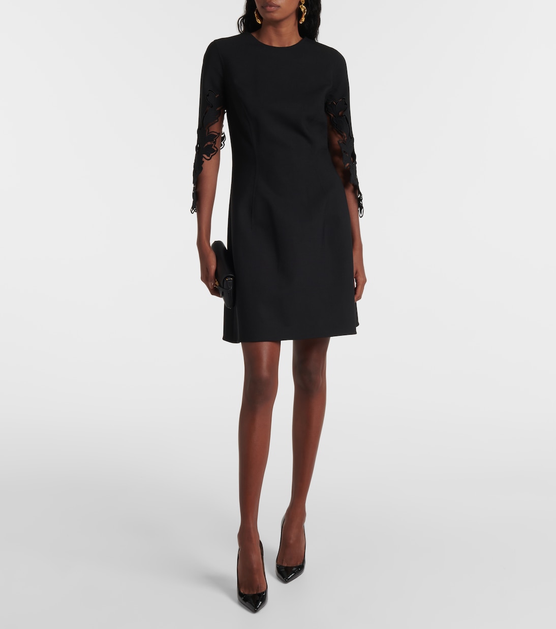 Abito corto Peonia in misto lana con cut-out | Oscar de la Renta