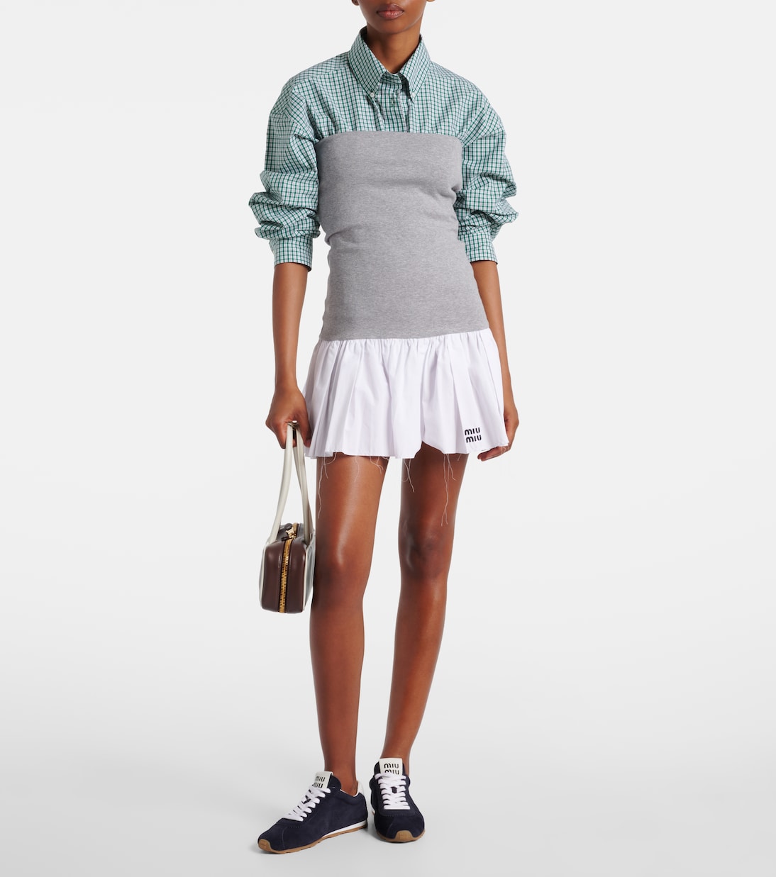 Miniabito in cotone e cashmere con ricamo | Miu Miu
