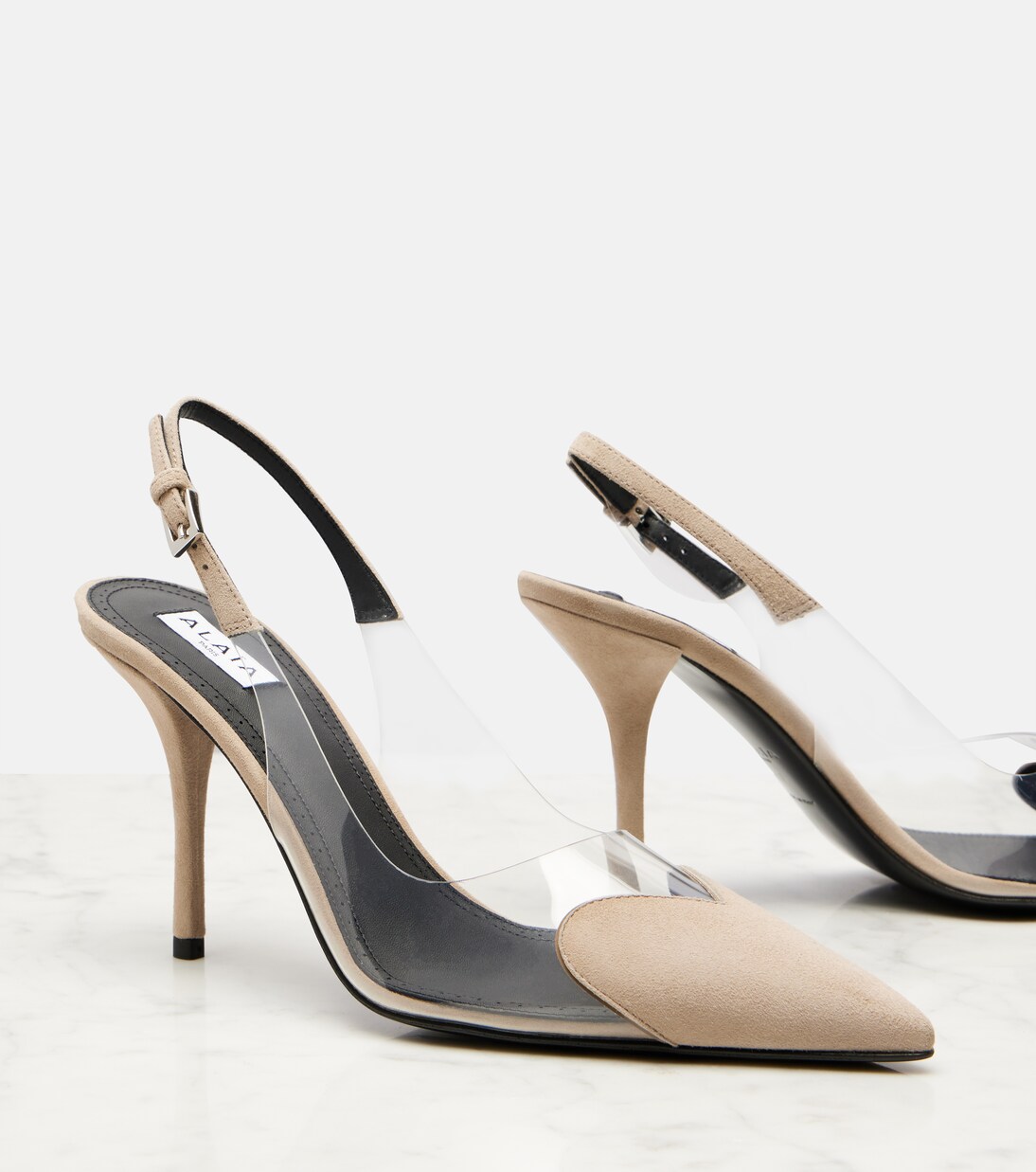 Cœur 90 suede and PVC slingback pumps | Alaïa