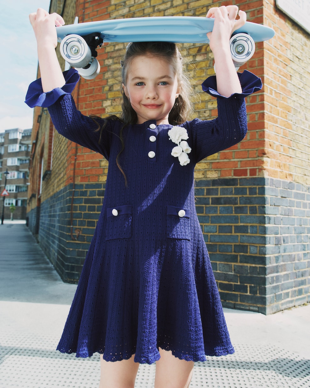 Pointelle floral-appliqué dress | Self-Portrait Kids