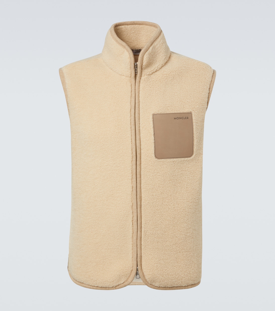 Leather-trimmed teddy vest | Moncler
