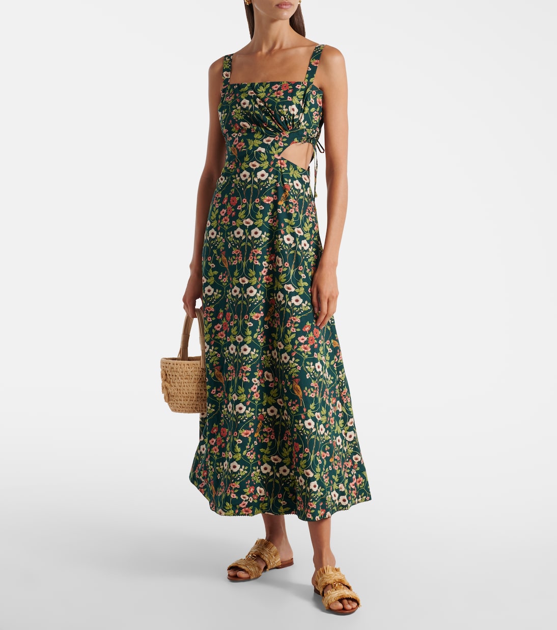 Verano cutout floral cotton midi dress | Agua by Agua Bendita