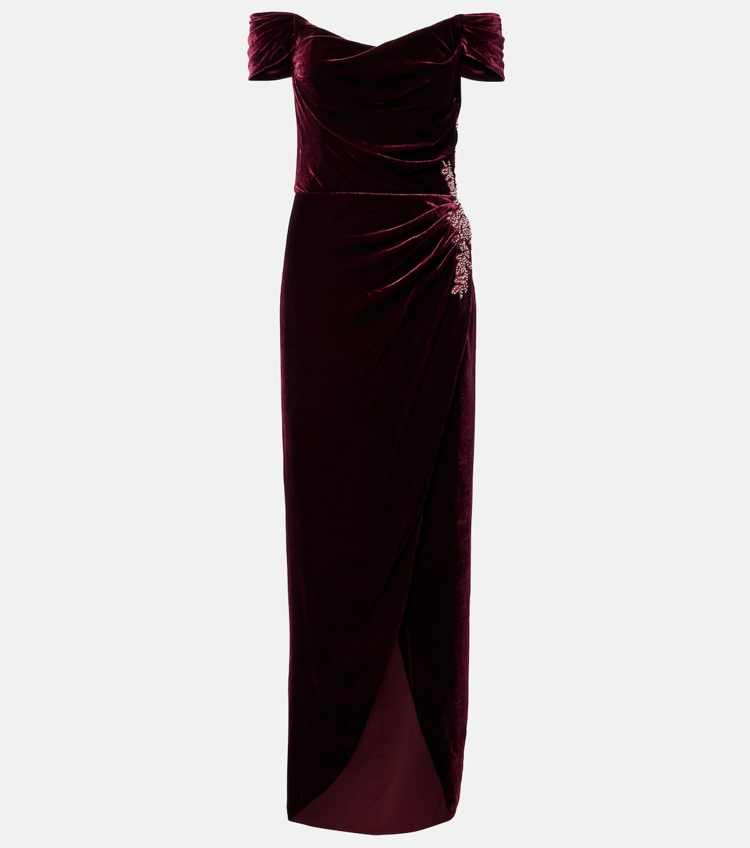 Embellished off-shoulder velvet gown | Costarellos
