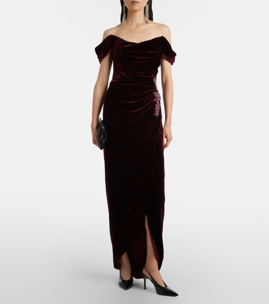 Embellished off-shoulder velvet gown | Costarellos
