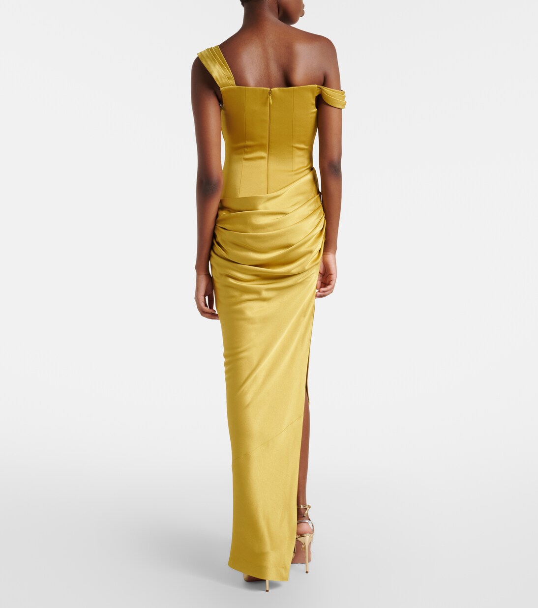 Draped one-shoulder satin crêpe gown | Alex Perry
