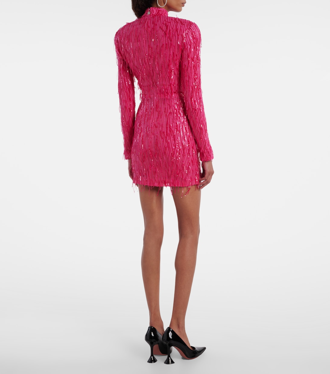 Fringed ruched sequined mesh minidress | Rotate