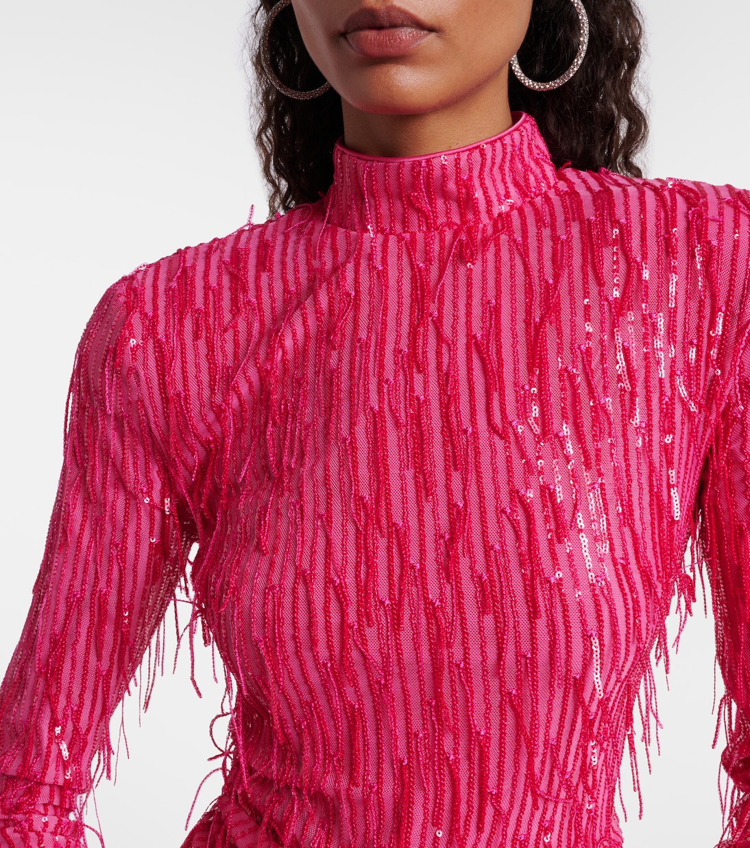 Fringed ruched sequined mesh minidress | Rotate