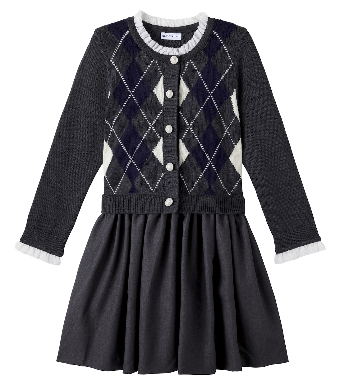 Paneled argyle wool dress | Self-Portrait Kids