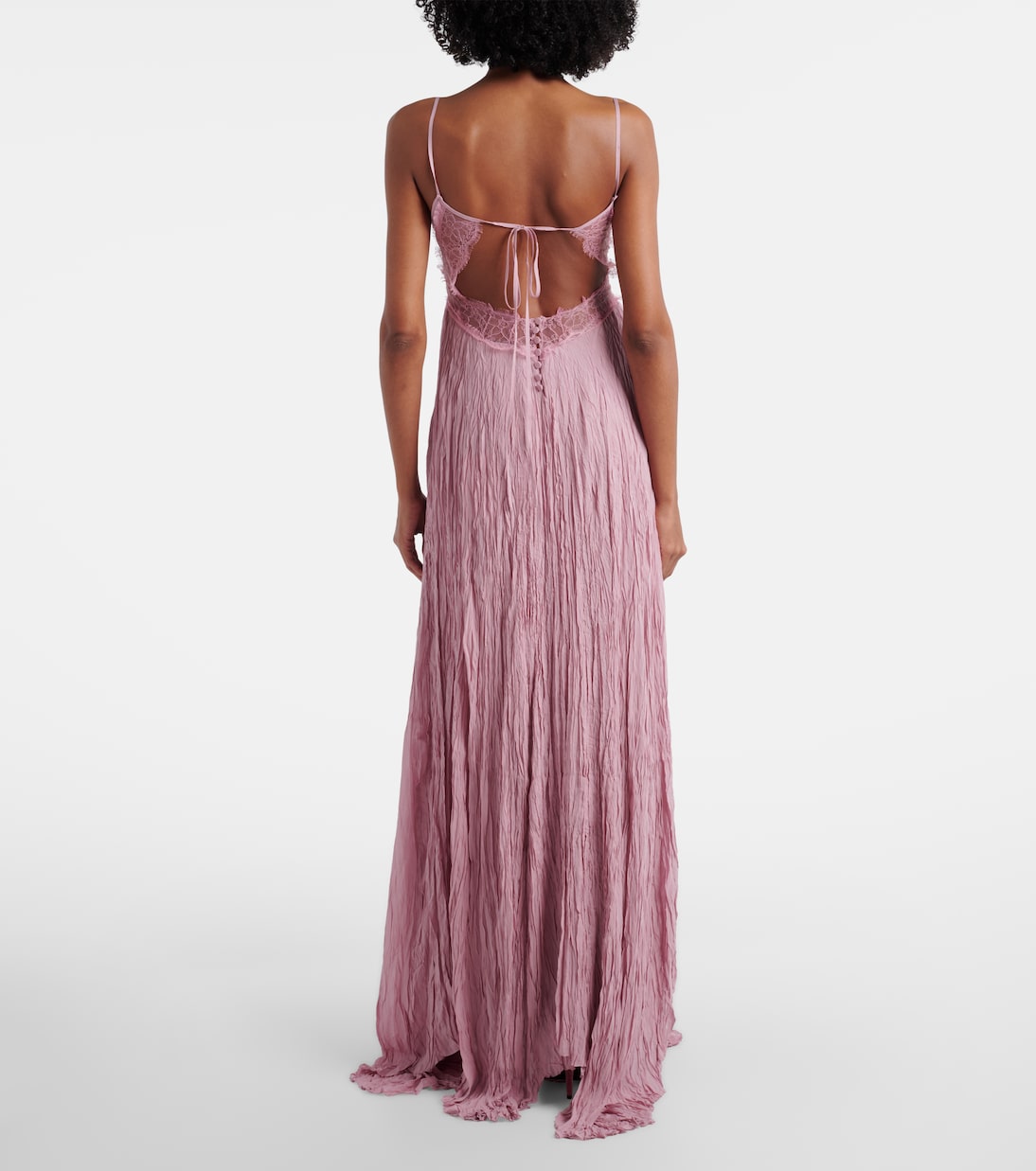 Lace-trimmed plissé georgette gown | Blumarine