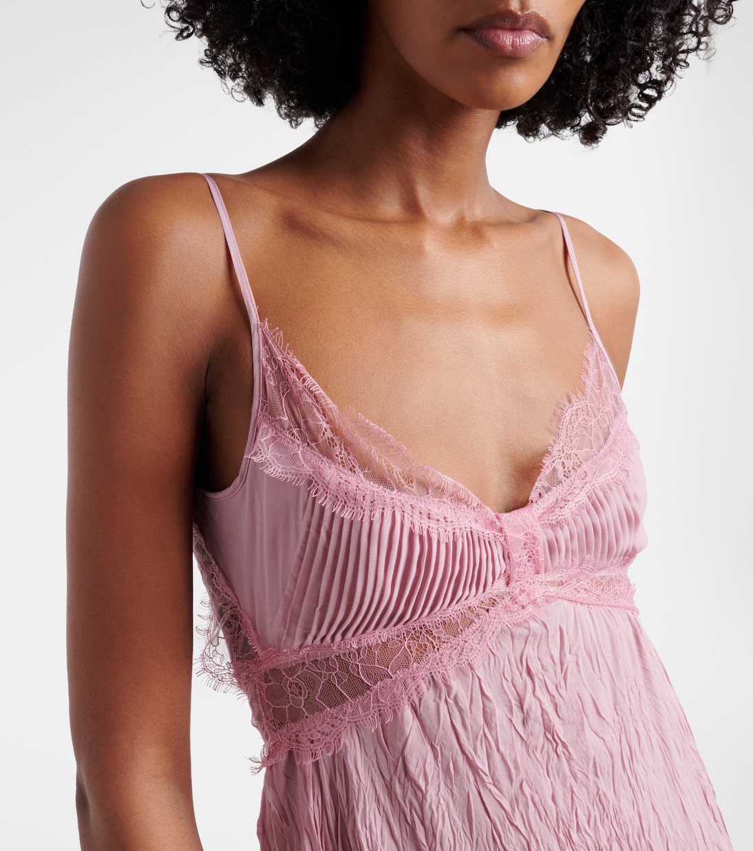 Lace-trimmed plissé georgette gown | Blumarine