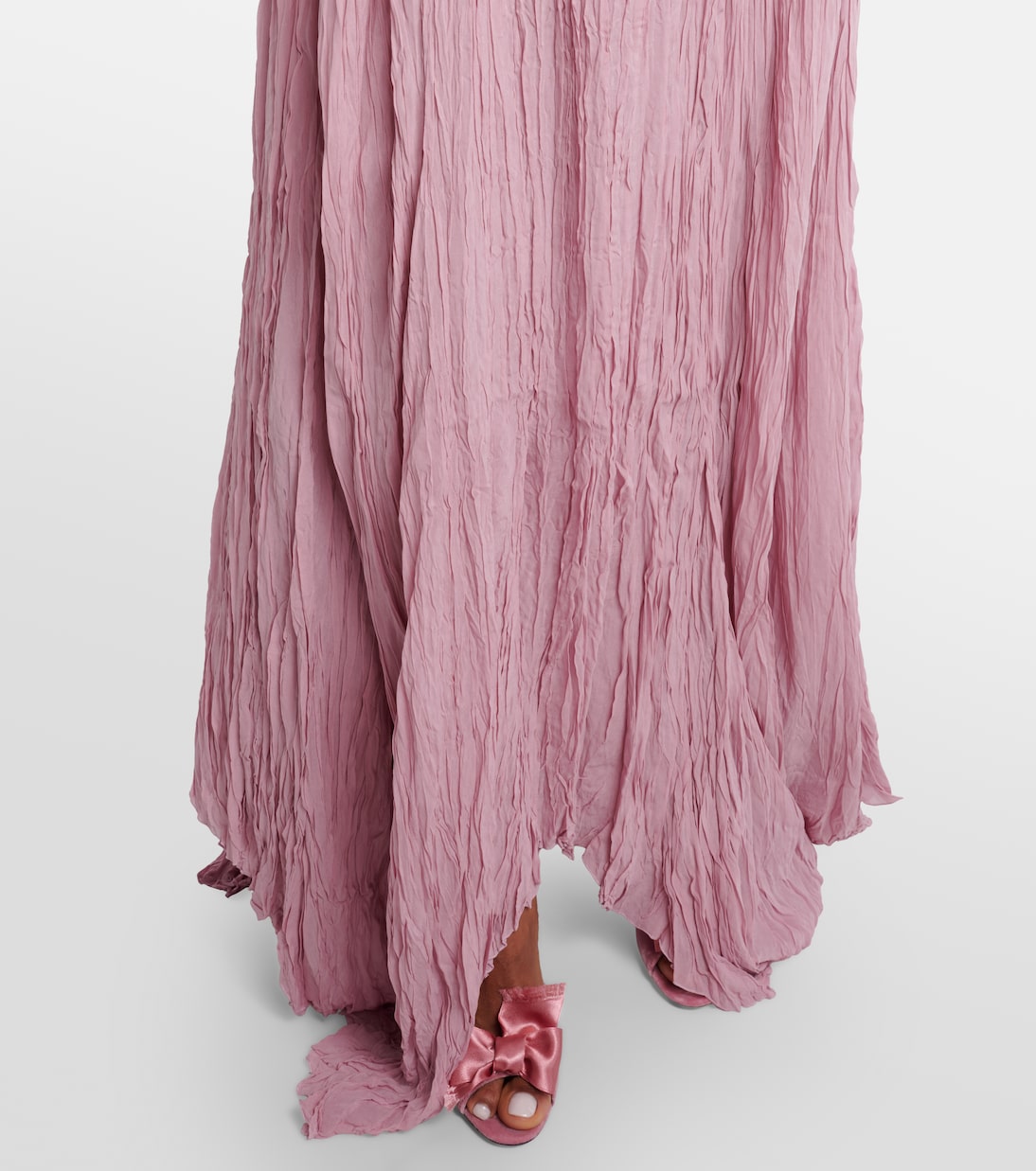 Lace-trimmed plissé georgette gown | Blumarine