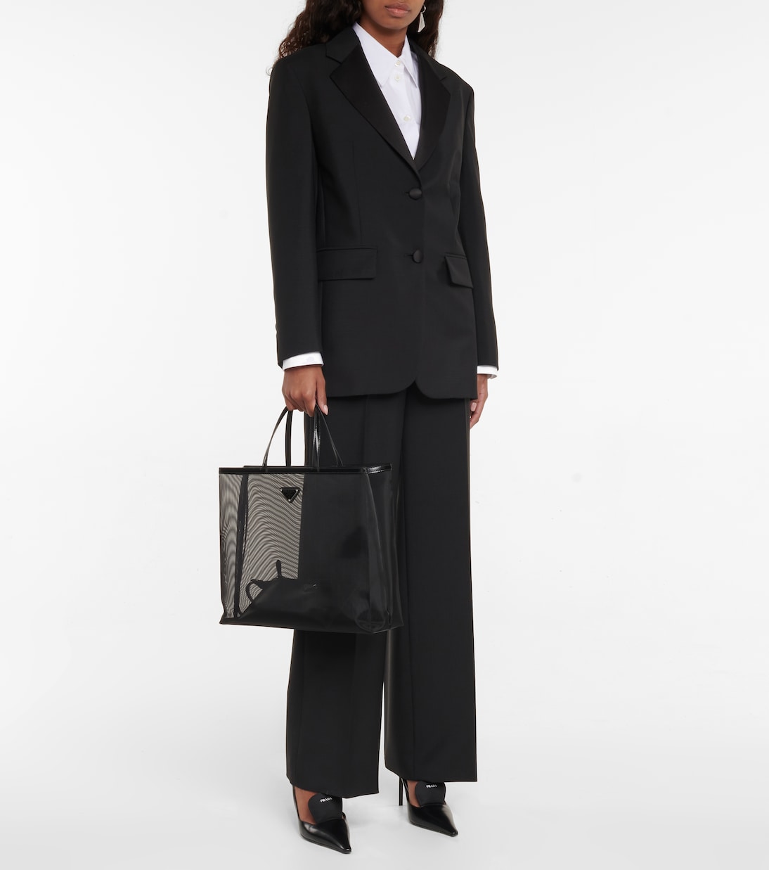 Shopper Large in mesh e pelle | Prada