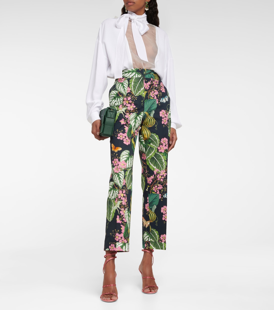 Printed straight cropped poplin pants | Oscar de la Renta