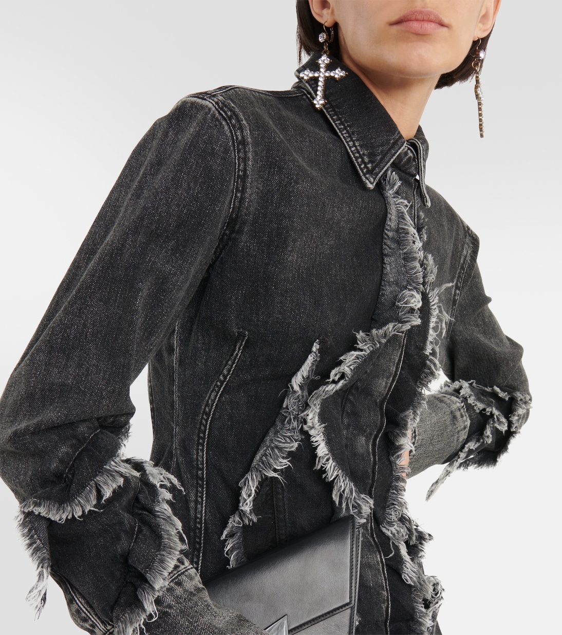 Camisa en denim ribeteada con volantes | Blumarine