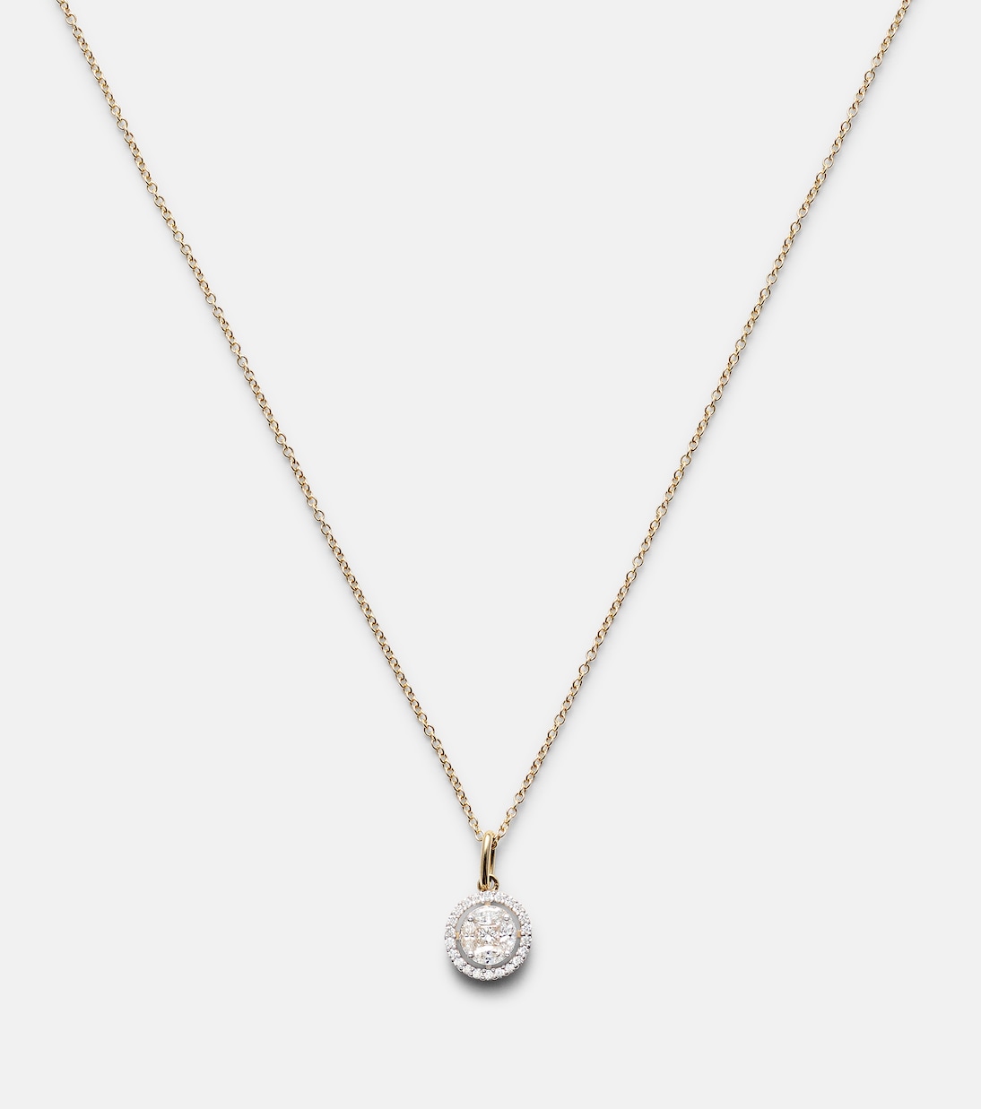 Collana in oro giallo 10kt con mosaico incorniciato e diamanti, stile giovane e chic