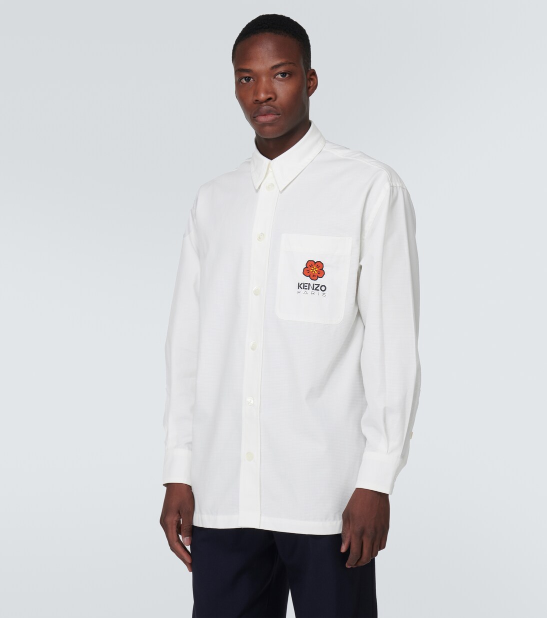 Embroidered oversized cotton shirt in white Kenzo Mytheresa